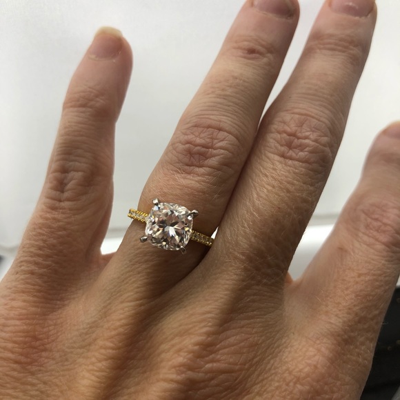 3ct Cushion Cut D, VVS1 Moissanite Pave Ring - Picture 4 of 15